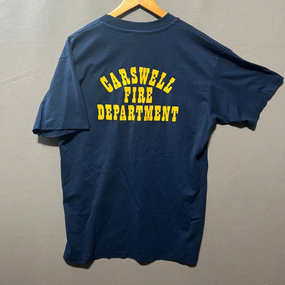 Vintage Hanes Fifty-Fifty Carswell Fire Dept T-Shirt Single Stitch Navy Large